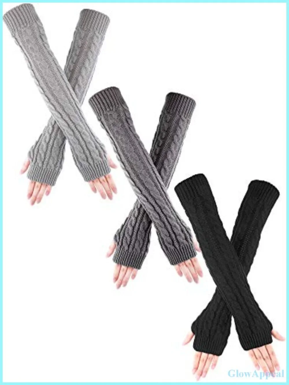 3 Pairs Knit Fingerless Arm Warmers Long Gloves Thumb Hole Y2K Women Winter